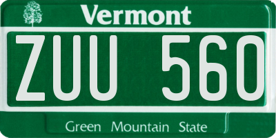 VT license plate ZUU560