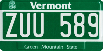 VT license plate ZUU589