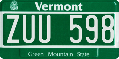VT license plate ZUU598