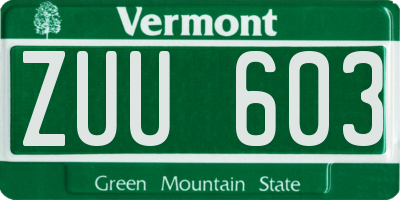 VT license plate ZUU603