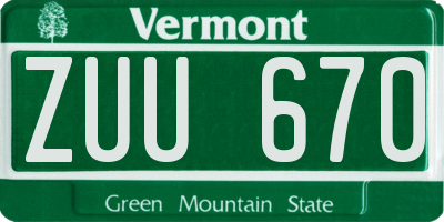 VT license plate ZUU670