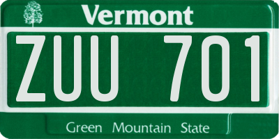 VT license plate ZUU701