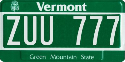 VT license plate ZUU777