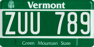 VT license plate ZUU789