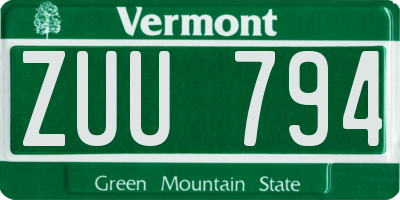 VT license plate ZUU794