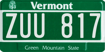 VT license plate ZUU817