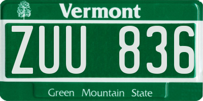 VT license plate ZUU836