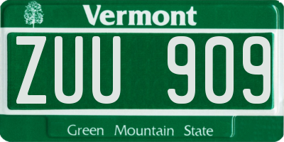 VT license plate ZUU909