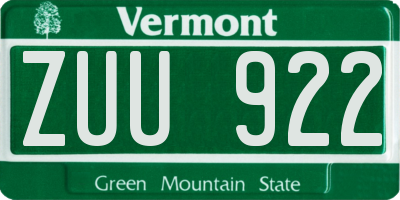 VT license plate ZUU922