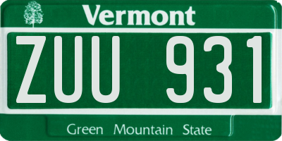 VT license plate ZUU931