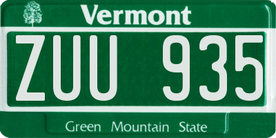 VT license plate ZUU935