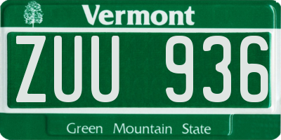 VT license plate ZUU936