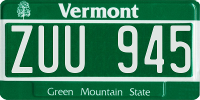 VT license plate ZUU945