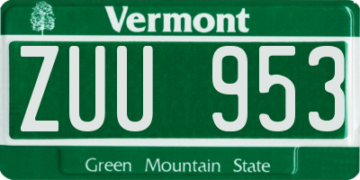 VT license plate ZUU953