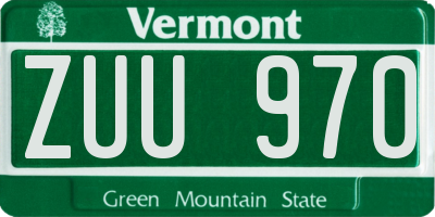 VT license plate ZUU970