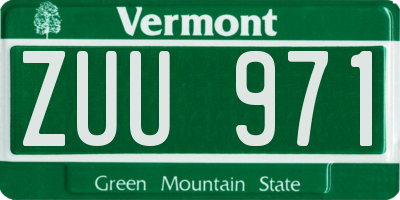 VT license plate ZUU971