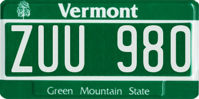 VT license plate ZUU980