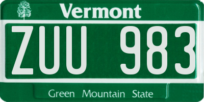 VT license plate ZUU983