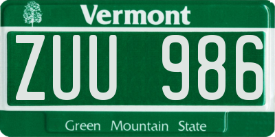 VT license plate ZUU986