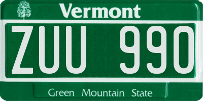 VT license plate ZUU990