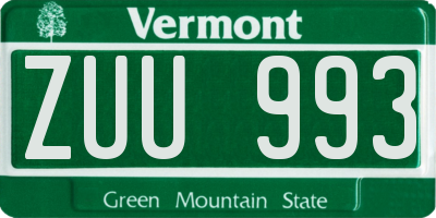 VT license plate ZUU993
