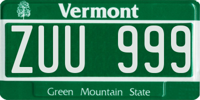 VT license plate ZUU999