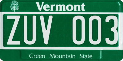 VT license plate ZUV003