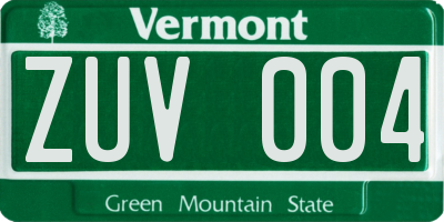 VT license plate ZUV004