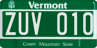 VT license plate ZUV010