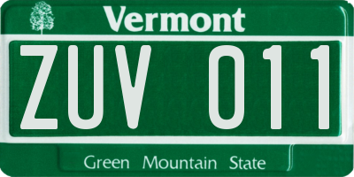 VT license plate ZUV011