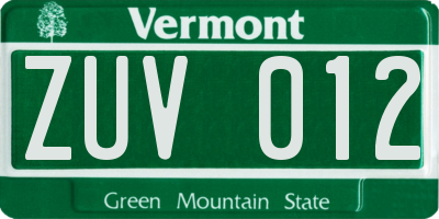 VT license plate ZUV012