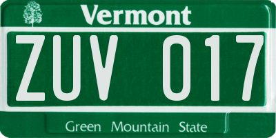 VT license plate ZUV017