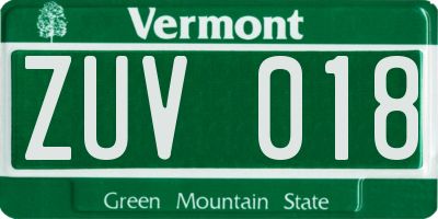 VT license plate ZUV018