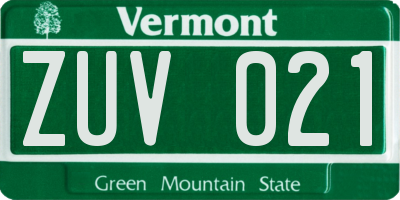 VT license plate ZUV021