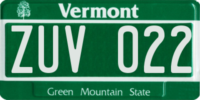 VT license plate ZUV022