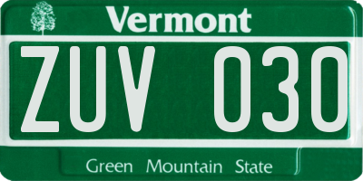 VT license plate ZUV030