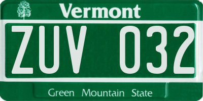 VT license plate ZUV032