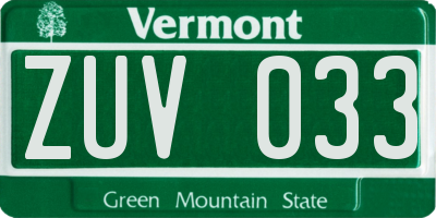 VT license plate ZUV033