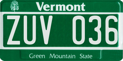 VT license plate ZUV036