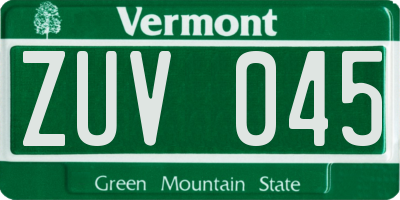 VT license plate ZUV045