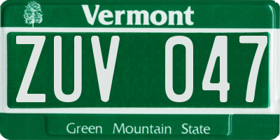 VT license plate ZUV047