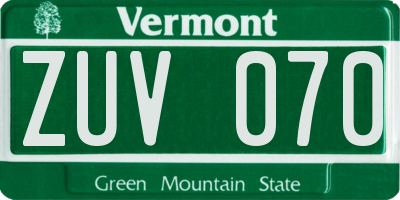 VT license plate ZUV070