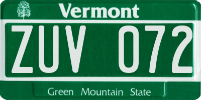 VT license plate ZUV072