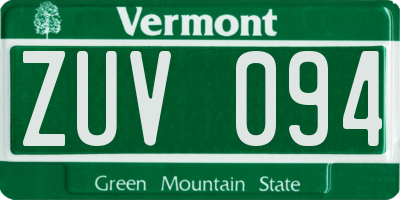 VT license plate ZUV094