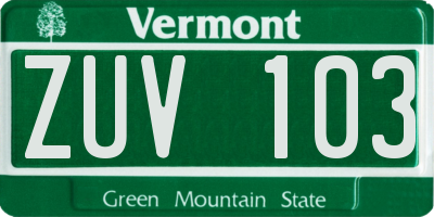 VT license plate ZUV103