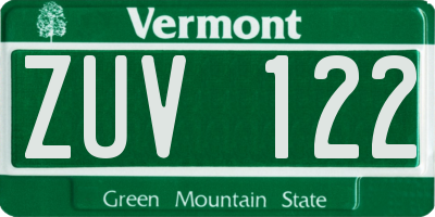 VT license plate ZUV122