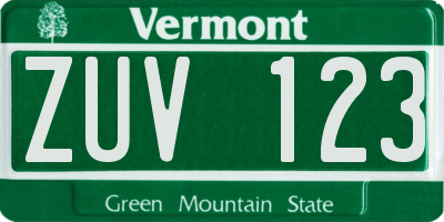 VT license plate ZUV123