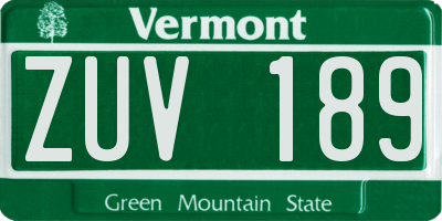 VT license plate ZUV189