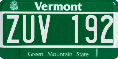 VT license plate ZUV192