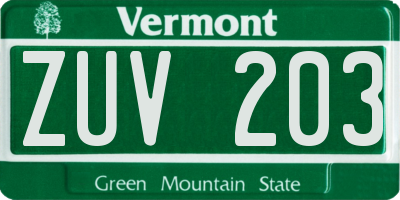 VT license plate ZUV203